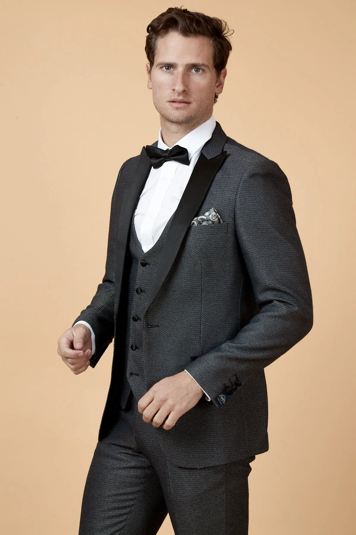 SPENCER - Charcoal Grey Tux Lapel Blazer sold by Marc Darcy