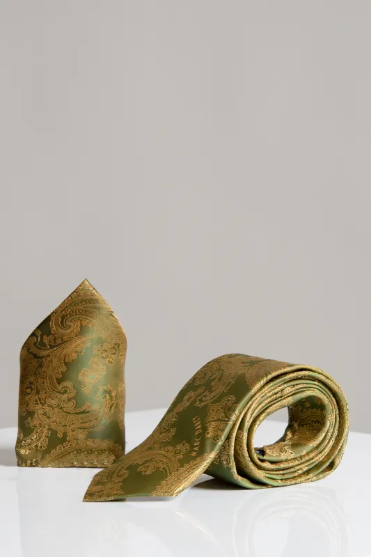 MD PAISLEY - Tan Paisley Tie and Pocket Square Set sold by Marc Darcy