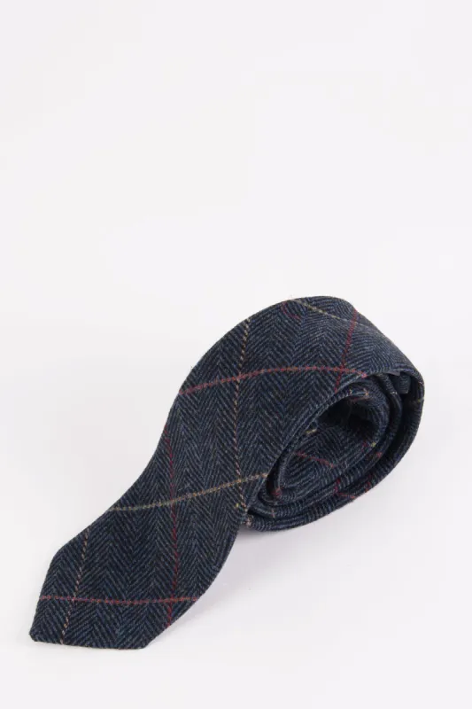 ETON - Navy Blue Check Tweed Tie sold by Marc Darcy