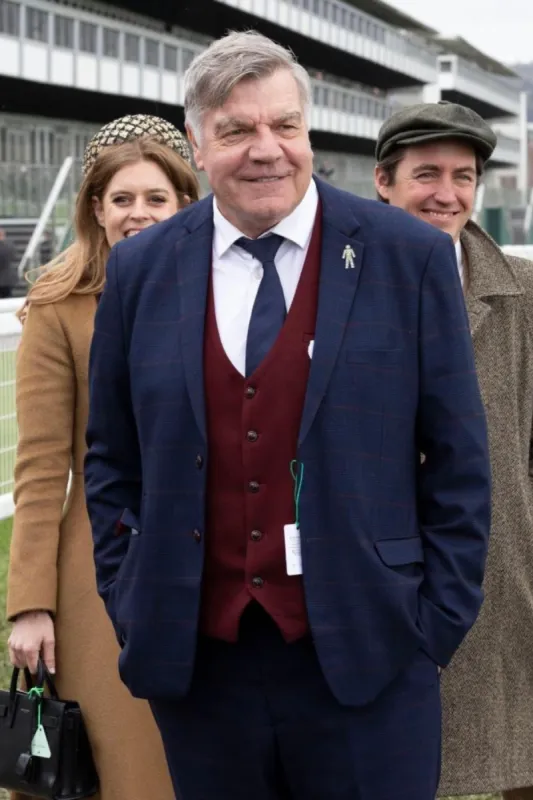 Football Manager Sam Allardyce in  in Edinson Navy & Wine Check Suit sold by Marc Darcy