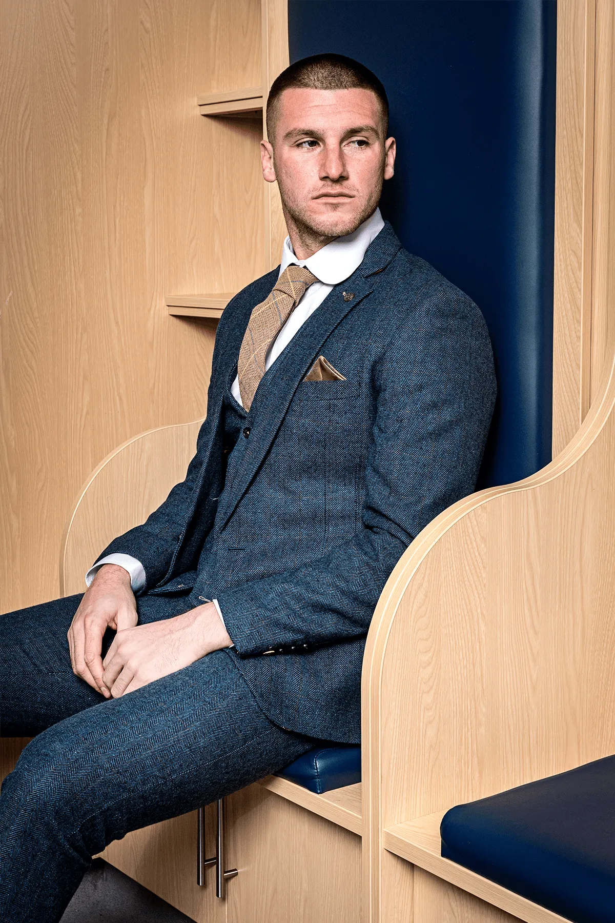 DION Blue Tweed Suit As Worn By Sam Johnstone sold by Marc Darcy