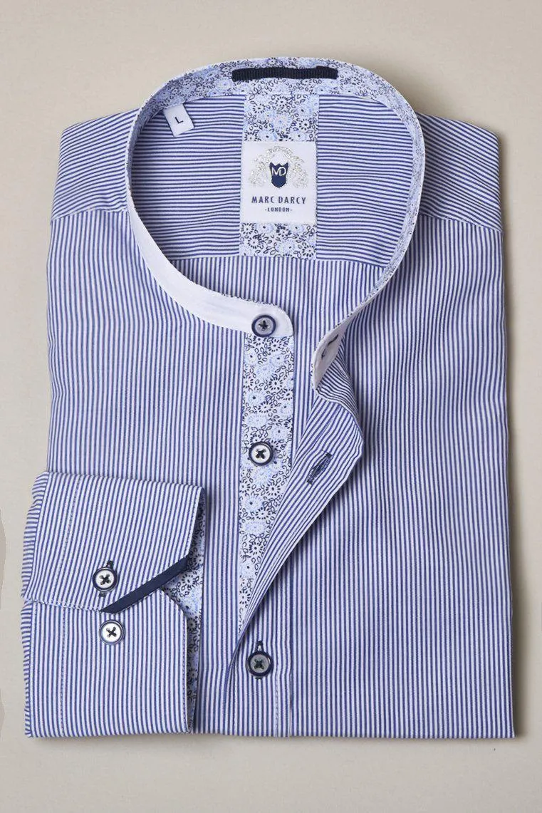 COOPER - Grandad Collar Navy Stripe Shirt sold by Marc Darcy product image thumbnail 2