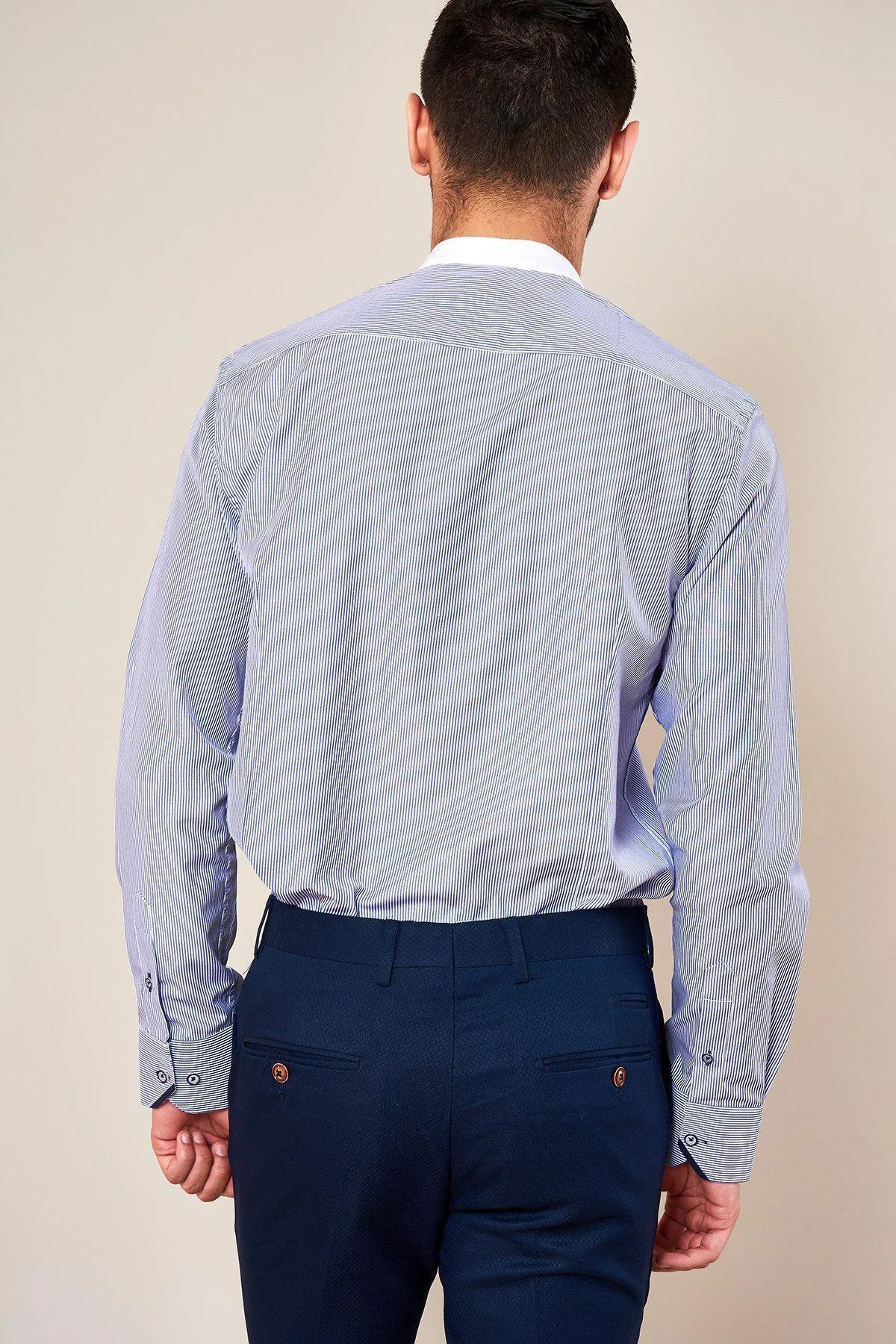 COOPER - Grandad Collar Navy Stripe Shirt sold by Marc Darcy product image thumbnail 5