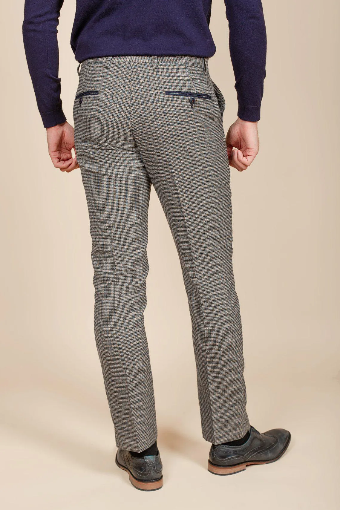 HARDWICK - Navy Tan Tweed Check Trousers sold by Marc Darcy product image thumbnail 4