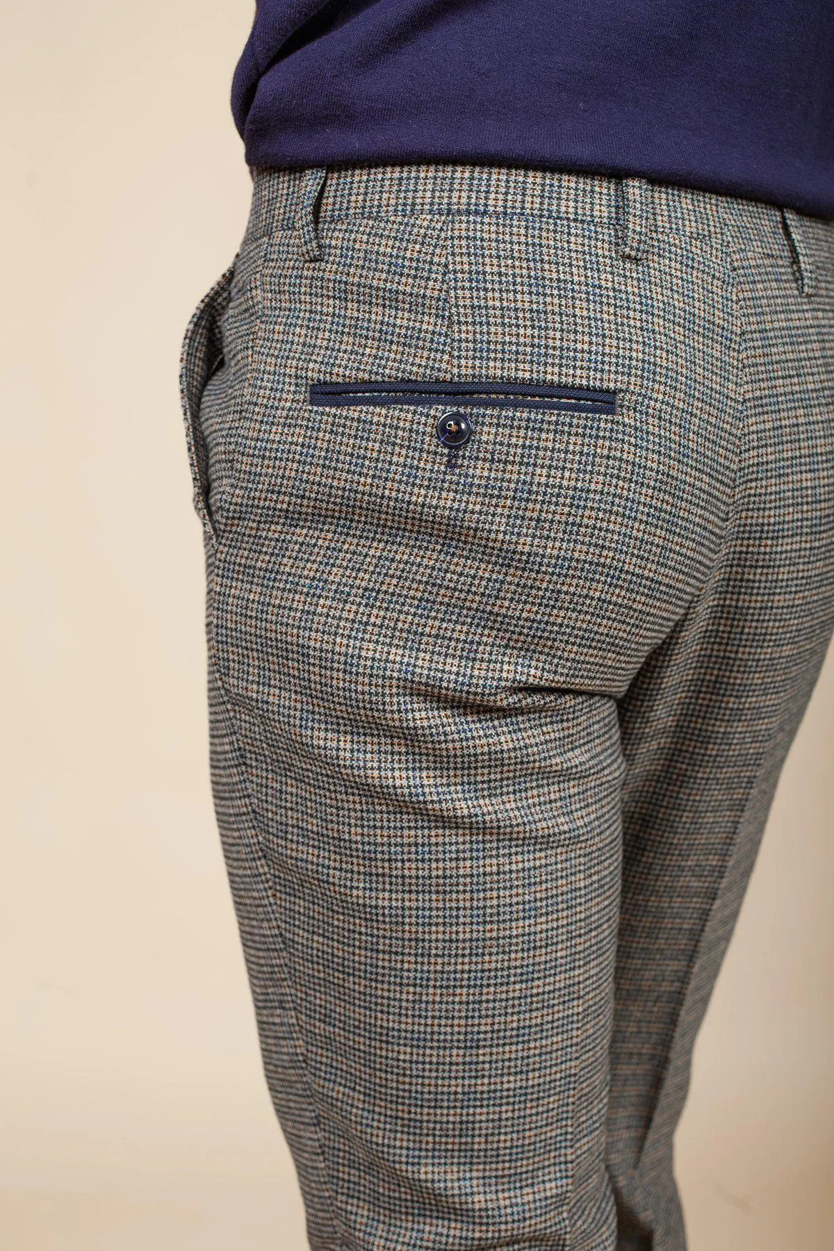 HARDWICK - Navy Tan Tweed Check Trousers sold by Marc Darcy product image thumbnail 2