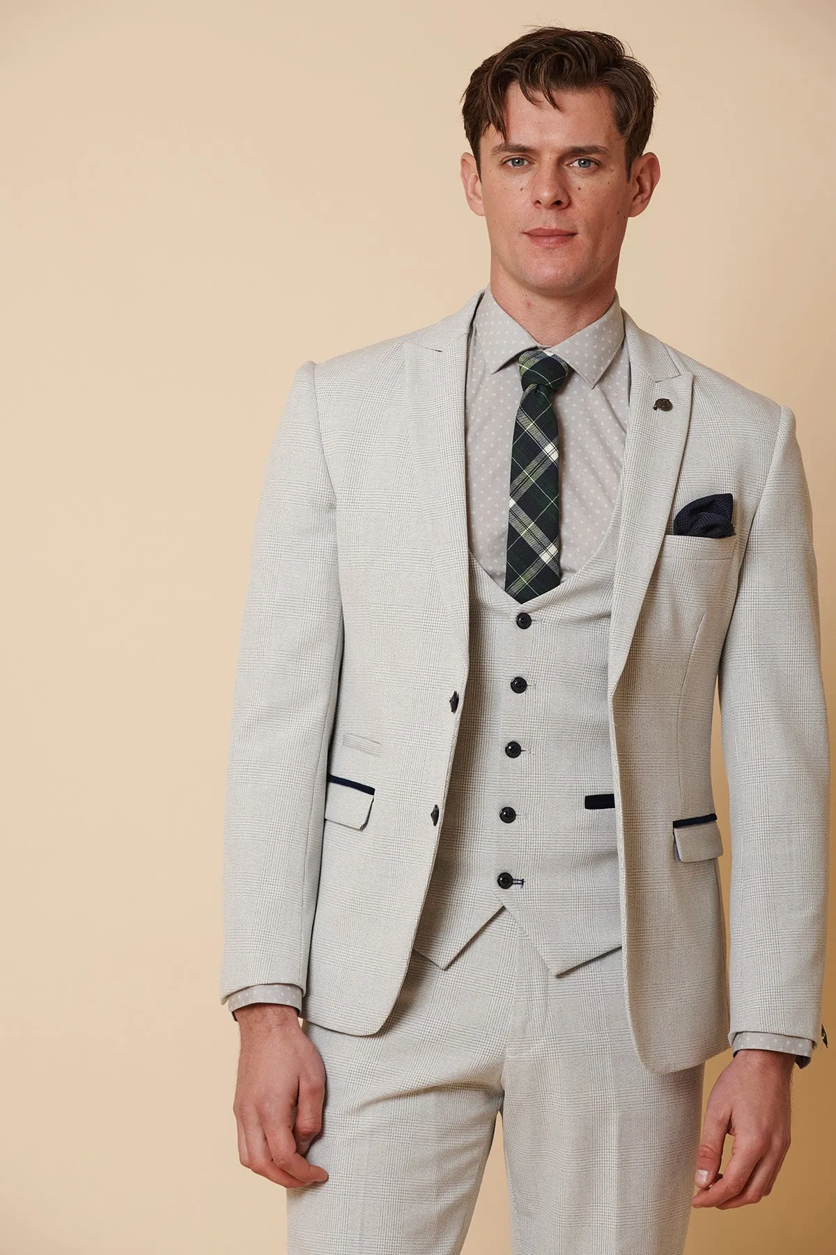 BROMLEY - Stone Check Three Piece Suit sold by Marc Darcy product image thumbnail 4