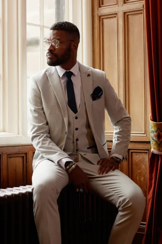 BROMLEY - Stone Check Three Piece Suit sold by Marc Darcy