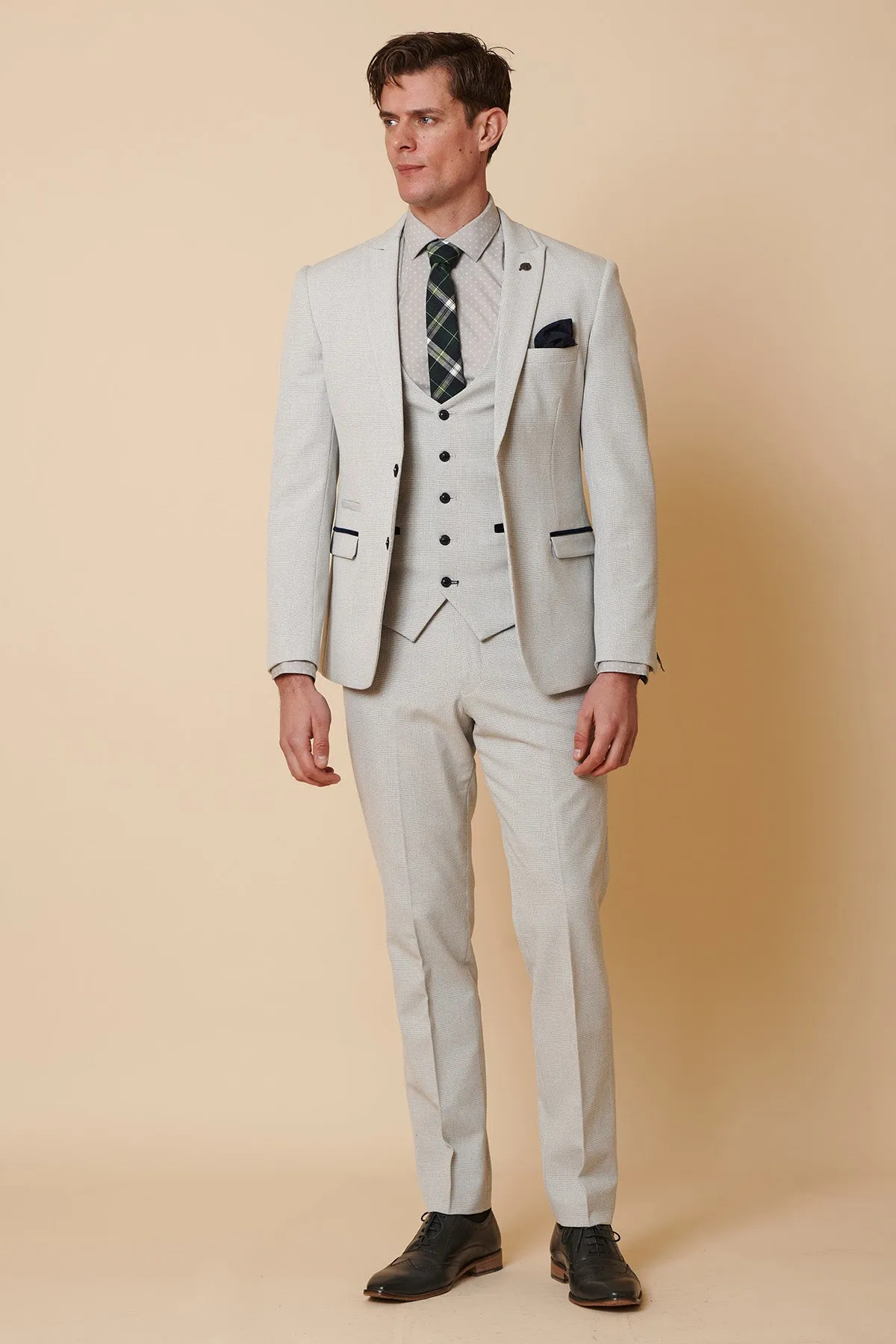 BROMLEY - Stone Check Three Piece Suit sold by Marc Darcy product image thumbnail 3