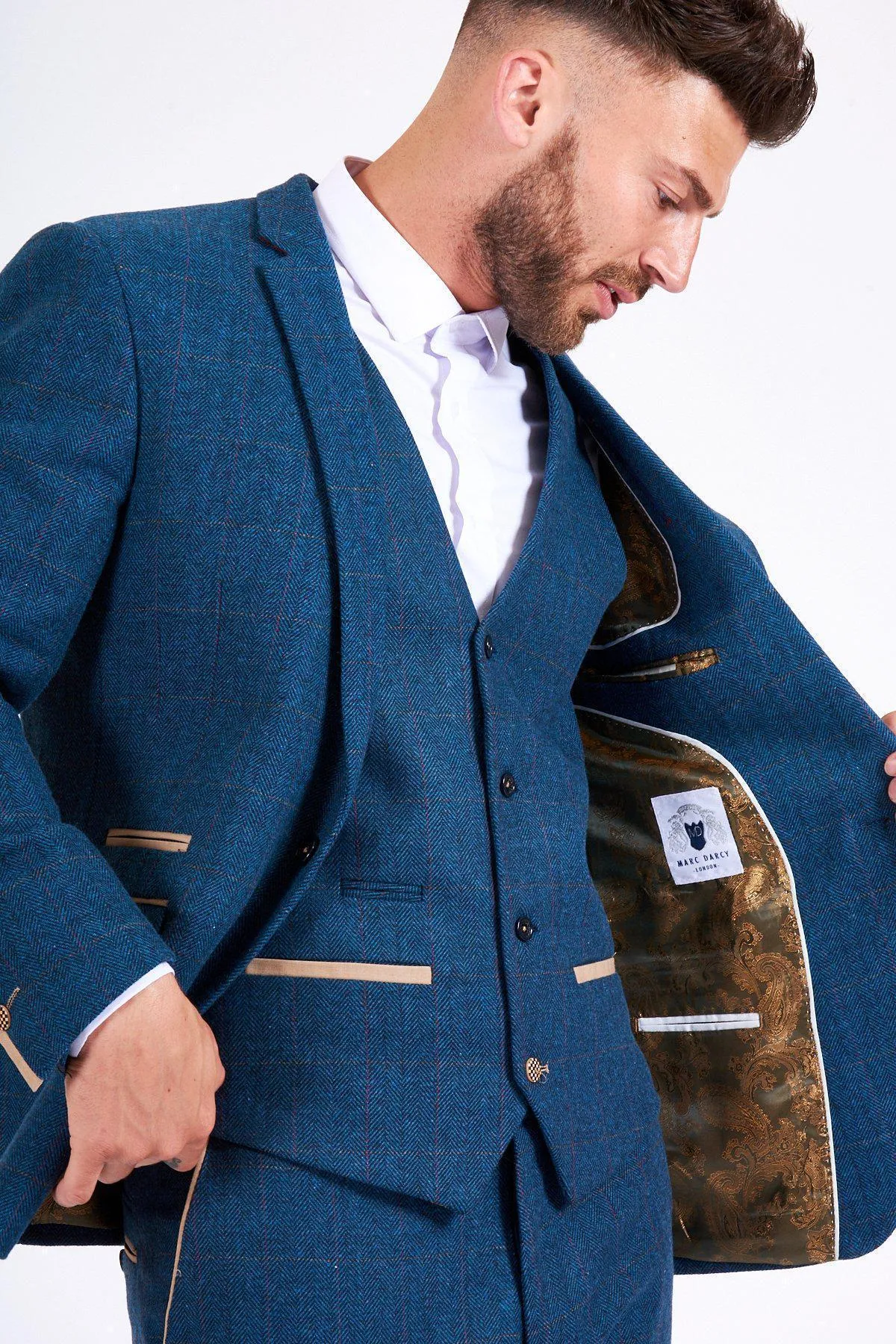 Fenerbahçe And Brazil Midfielder Fred in Dion Blue Tweed Check Suit sold by Marc Darcy product image thumbnail 5