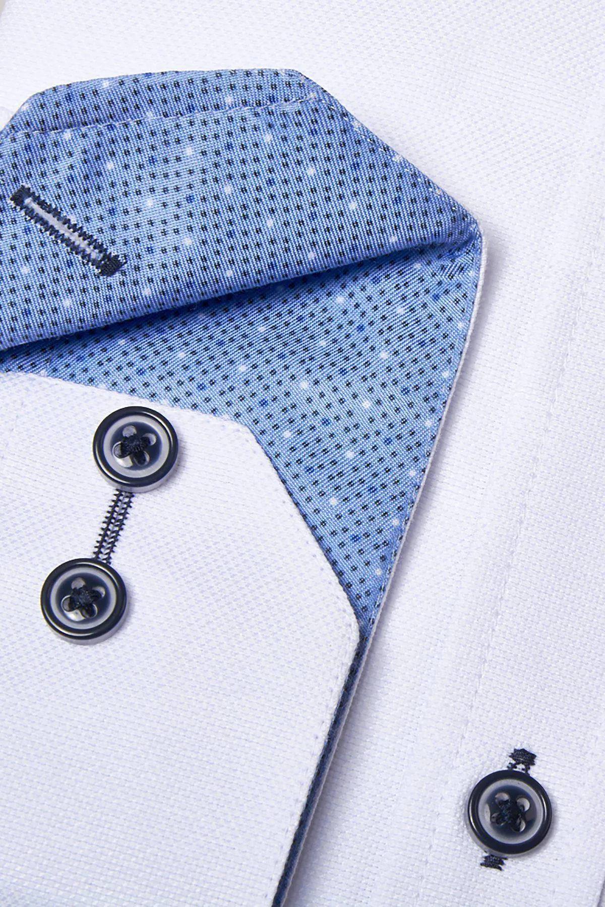 ARCHIE - White Grandad Collar Shirt With Navy Buttons sold by Marc Darcy product image thumbnail 5