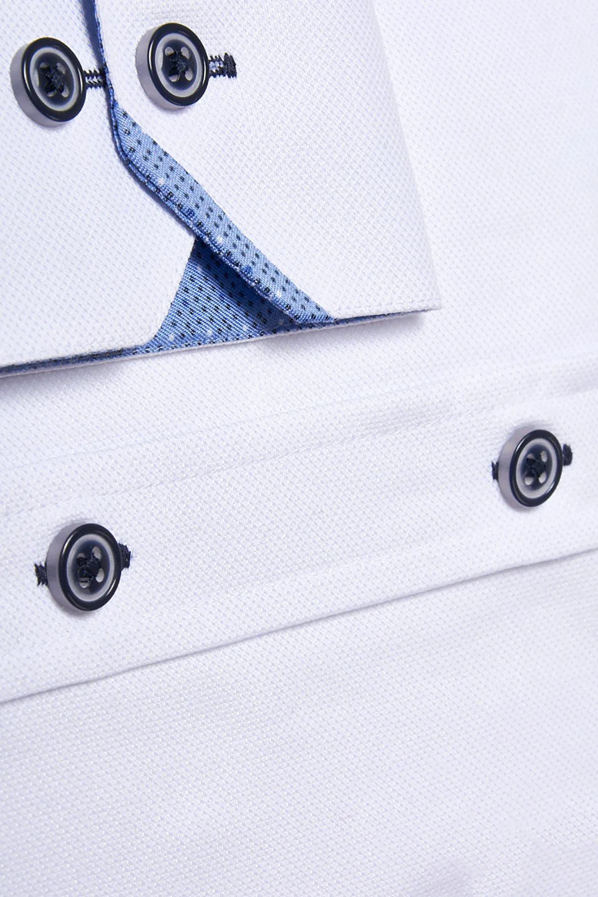 ARCHIE - White Grandad Collar Shirt With Navy Buttons sold by Marc Darcy product image thumbnail 4
