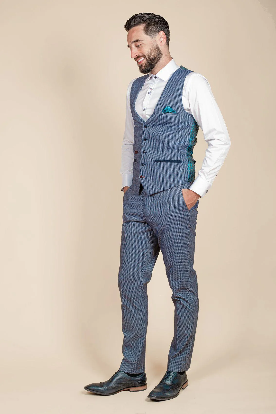 WILSON - Blue Birdseye Waistcoat sold by Marc Darcy product image thumbnail 5