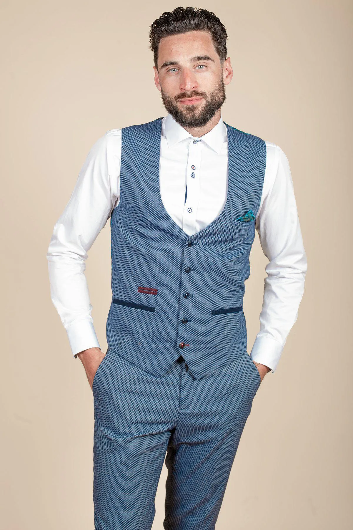 WILSON - Blue Birdseye Waistcoat sold by Marc Darcy product image thumbnail 3