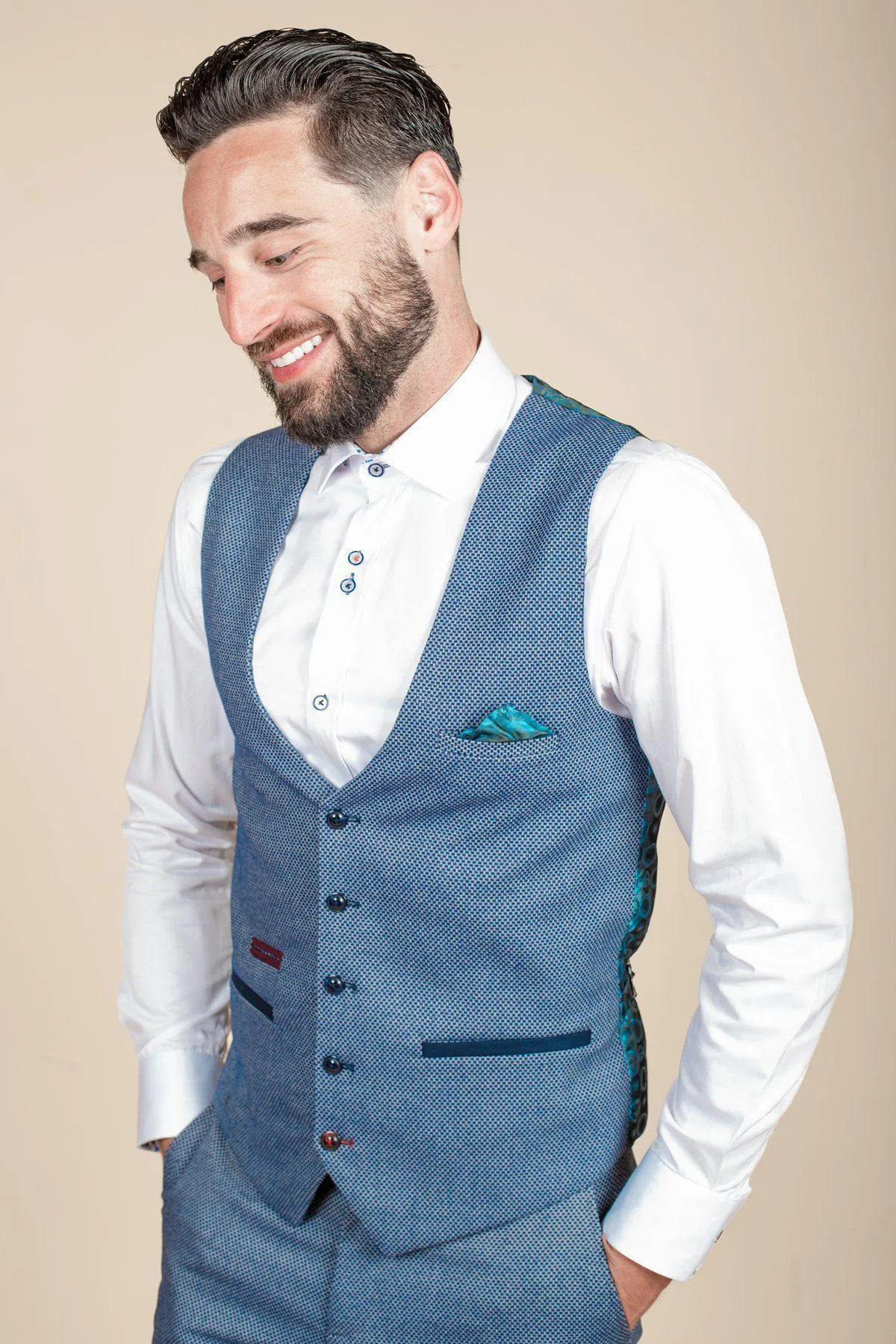 WILSON - Blue Birdseye Waistcoat sold by Marc Darcy product image thumbnail 4