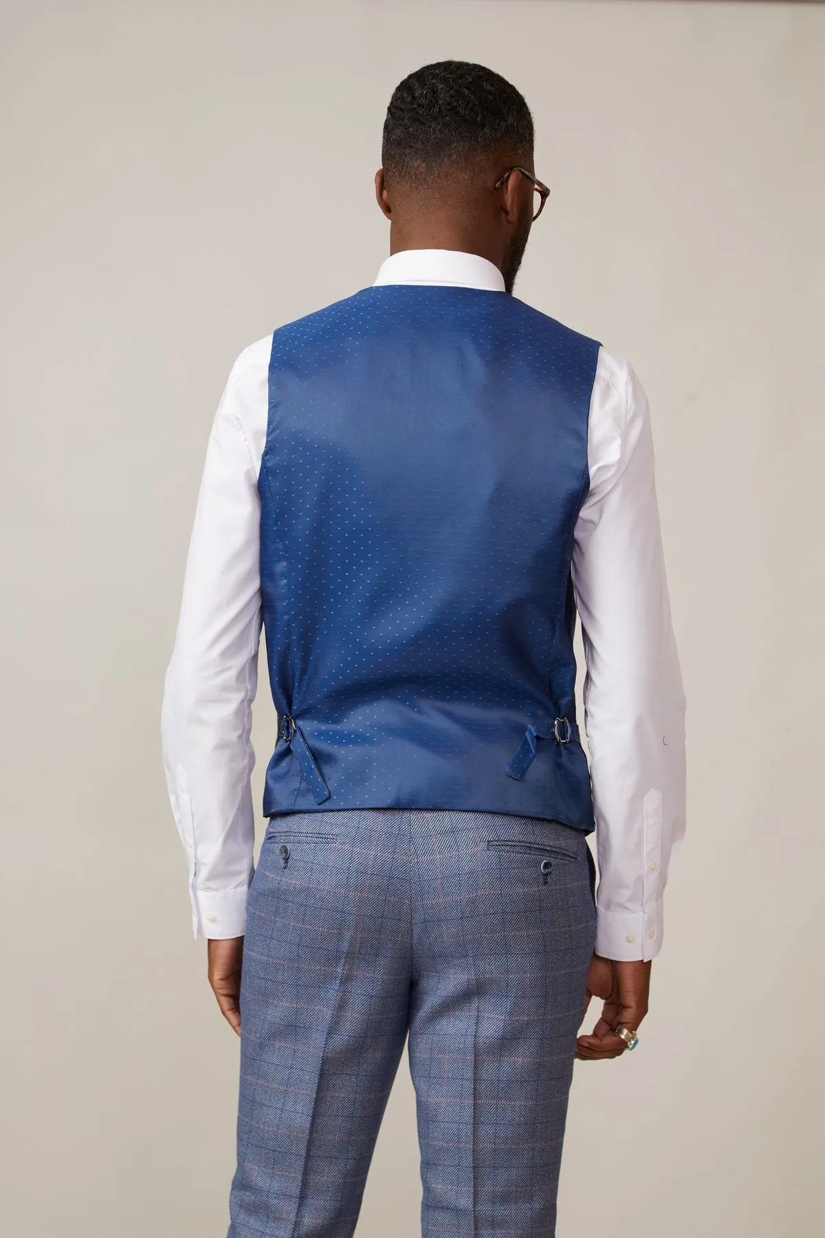HILTON - Blue Tweed Check Single Breasted Waistcoat sold by Marc Darcy product image thumbnail 3
