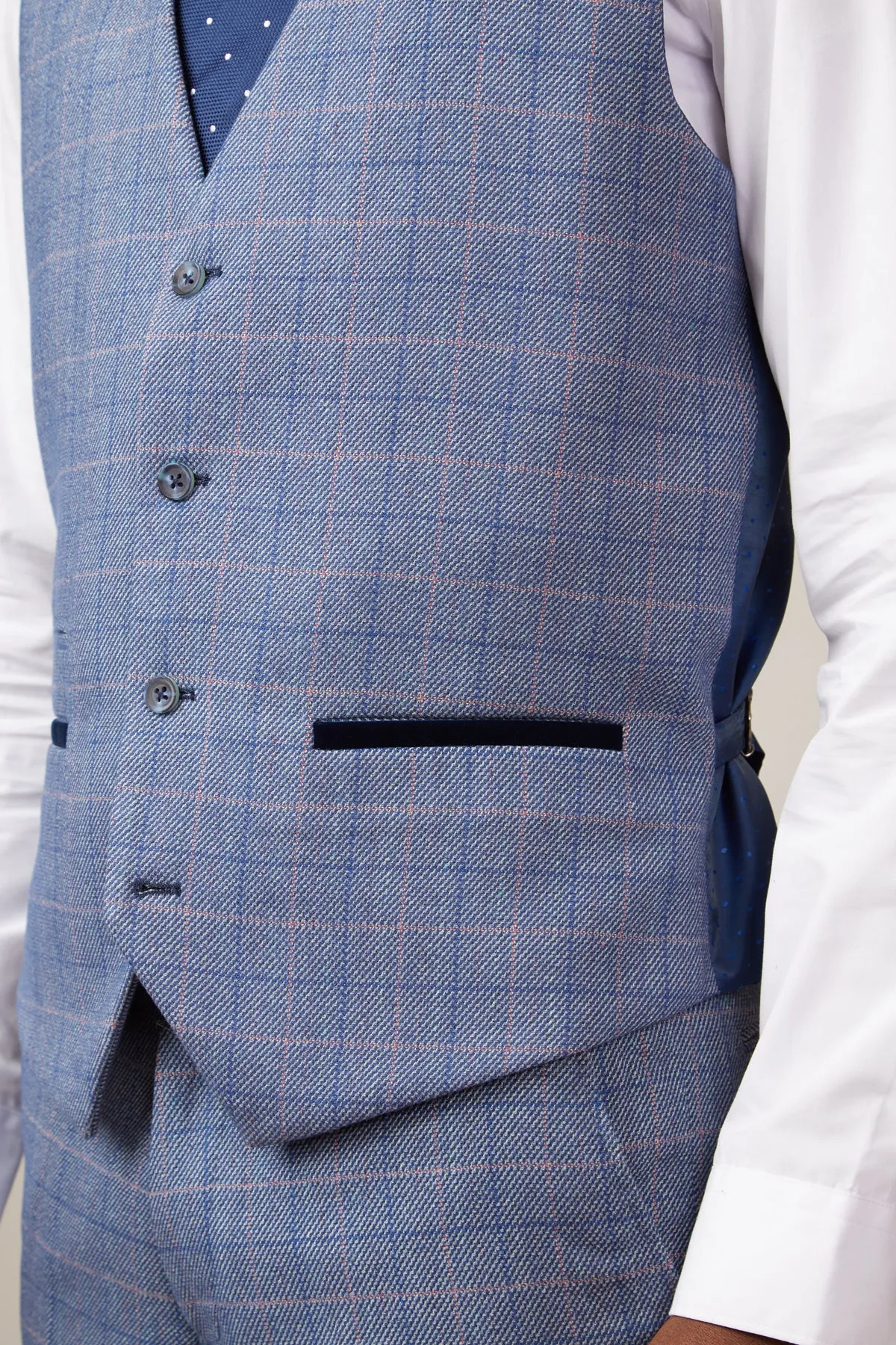 HILTON - Blue Tweed Check Single Breasted Waistcoat sold by Marc Darcy product image thumbnail 2