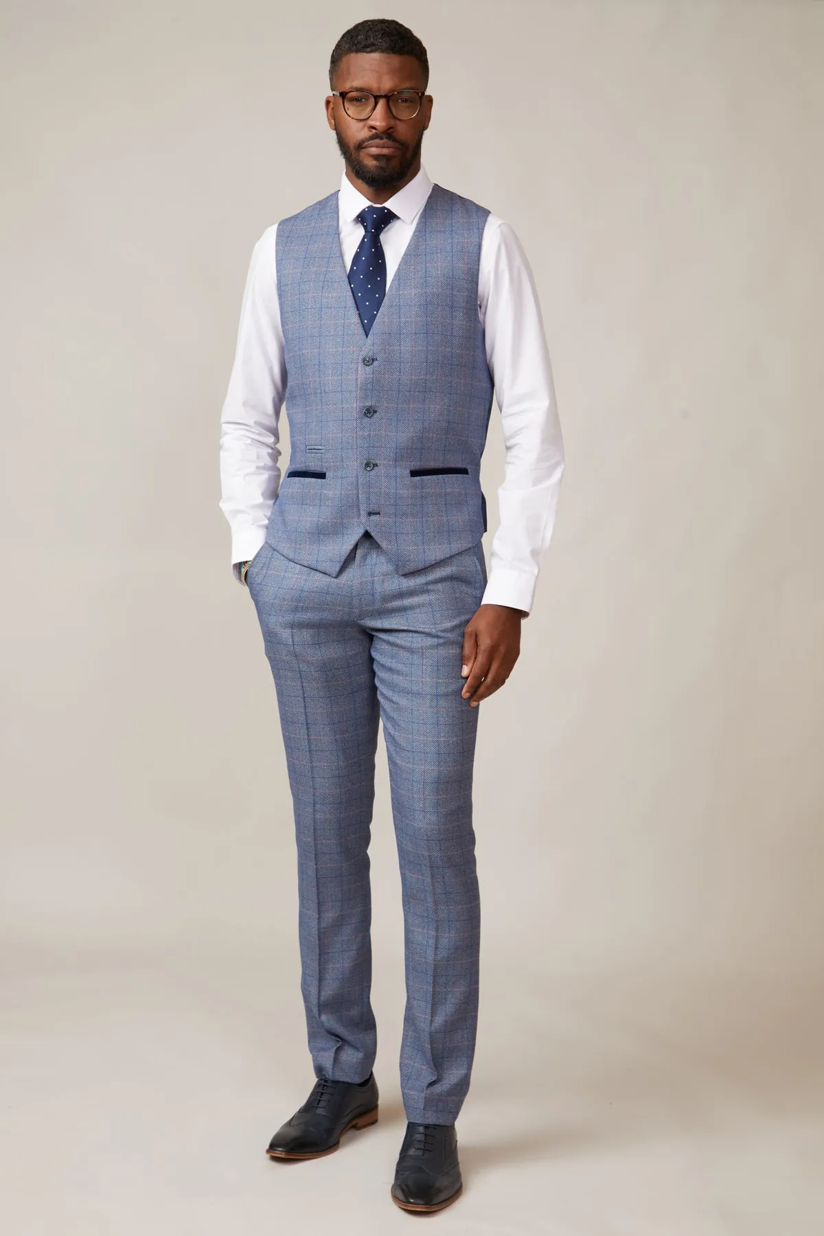 HILTON - Blue Tweed Check Single Breasted Waistcoat sold by Marc Darcy product image thumbnail 4
