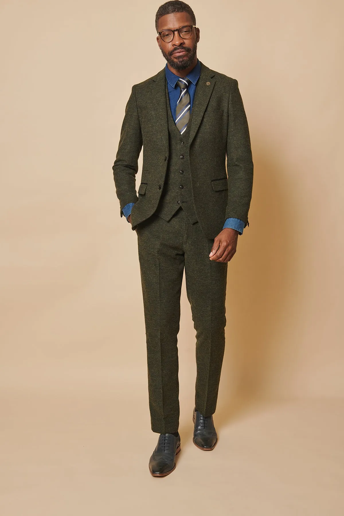 MARLOW - Olive Green Tweed Three Piece Suit sold by Marc Darcy product image thumbnail 2