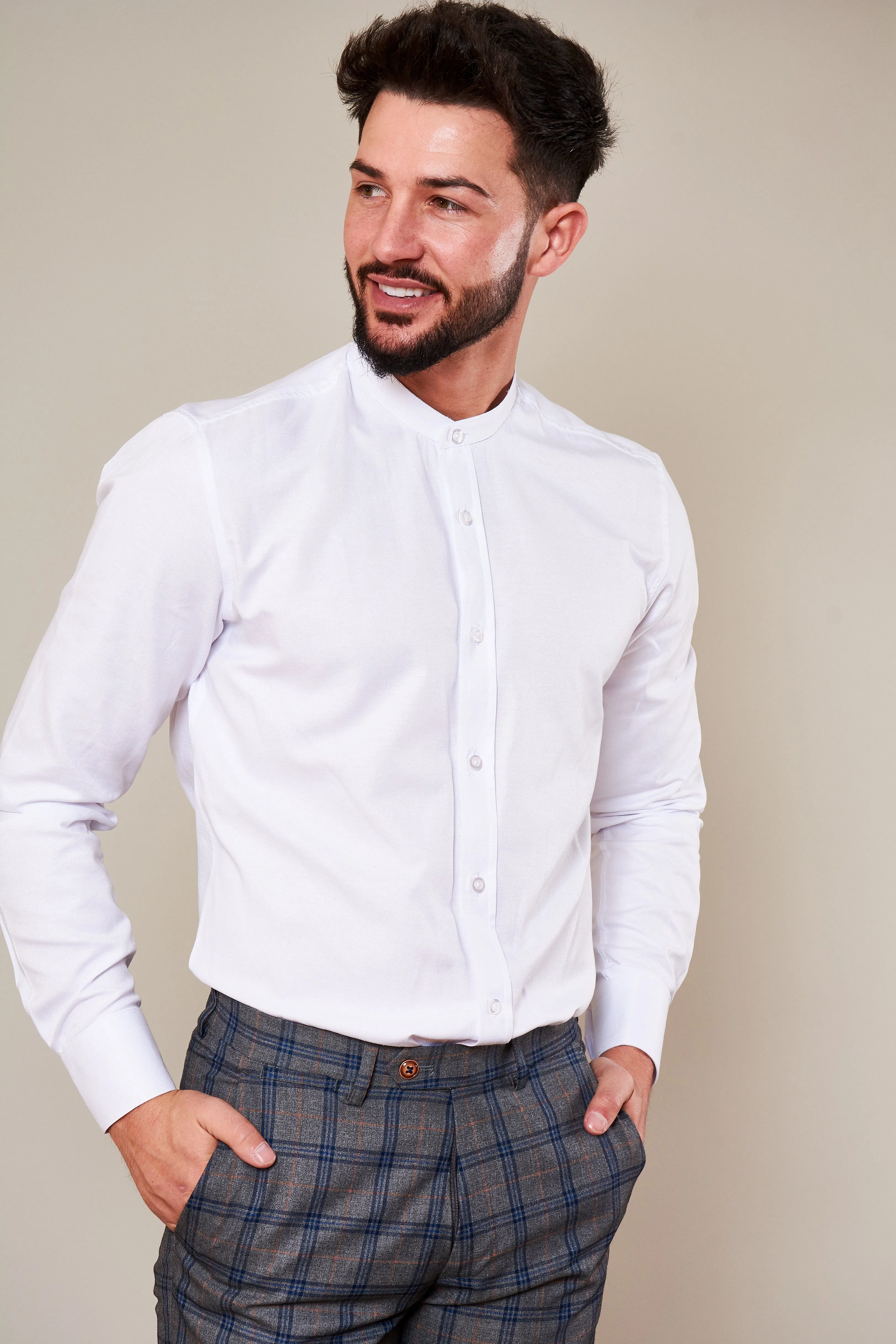 THOMAS - White Grandad Collar Shirt sold by Marc Darcy product image thumbnail 3