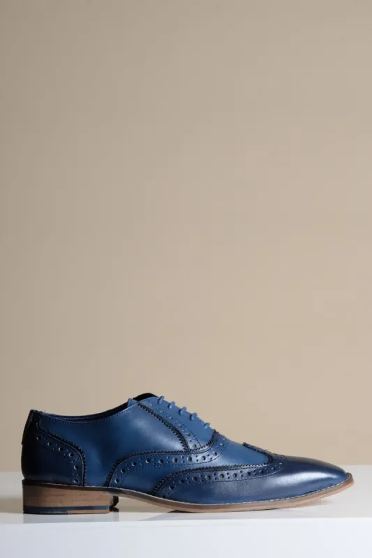 MARCO - Navy Blue Leather Wingtip Oxford Shoe sold by Marc Darcy