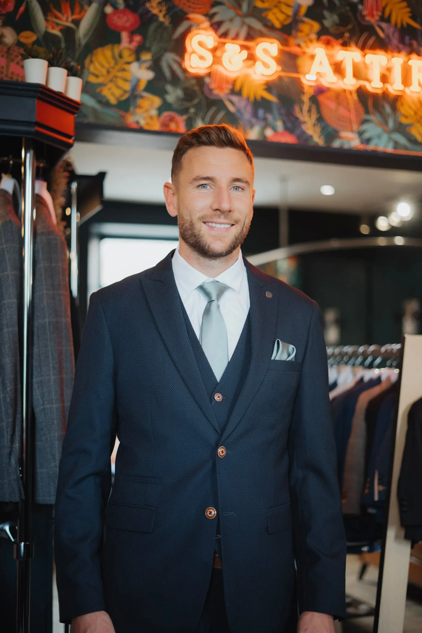 Former Newcastle United Defender Paul Dummett in Max Navy Suit sold by Marc Darcy product image thumbnail 2
