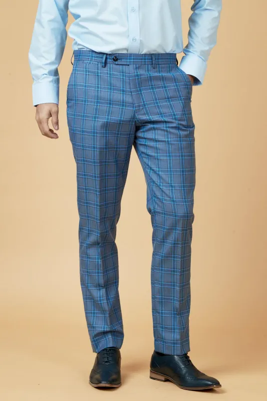 JOSE - Sky Blue Check Trousers sold by Marc Darcy