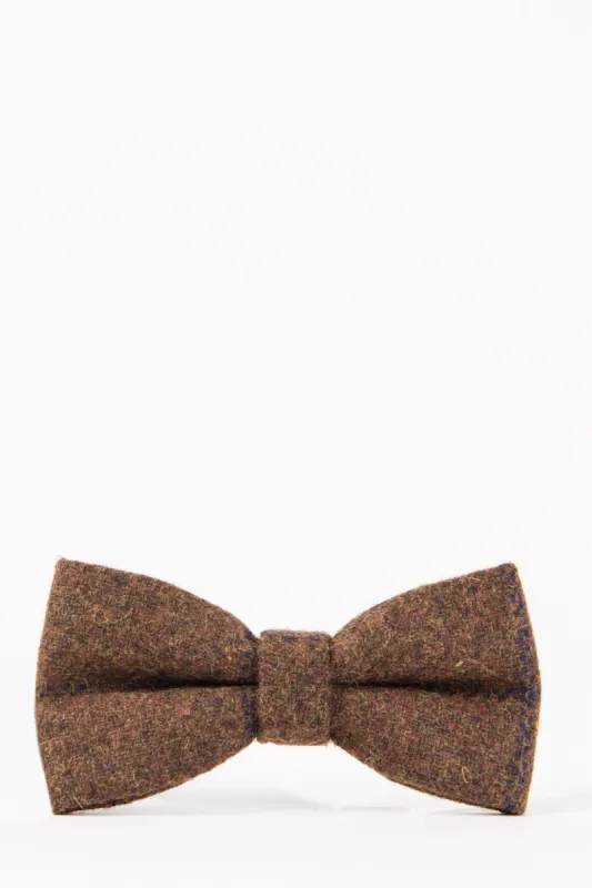 TB4 - Brown Navy Check Tweed Bow Tie sold by Marc Darcy