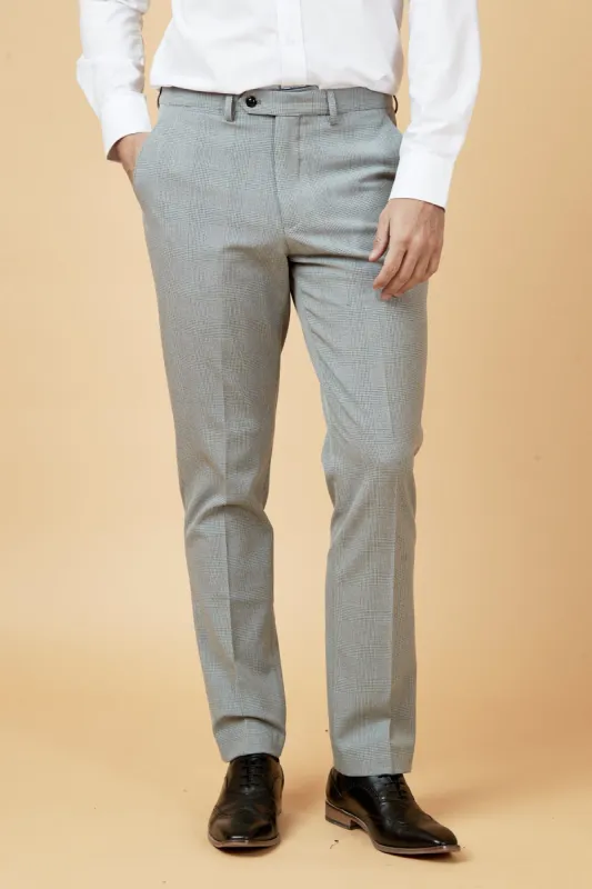 BROMLEY - Silver Grey Check Trousers sold by Marc Darcy