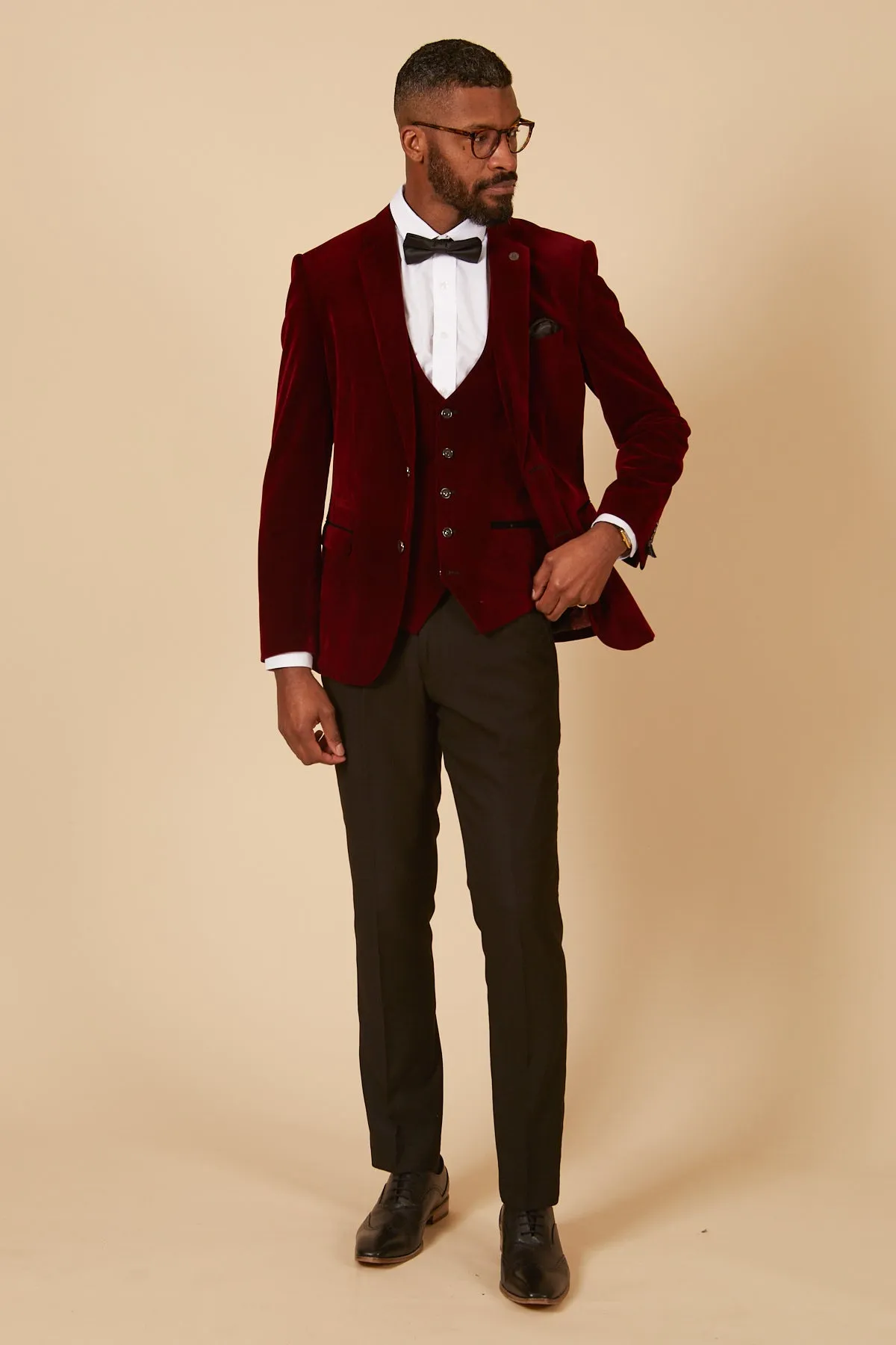 'I'm A Celebrity Get Me Out Of Here' 2022 Runner Up Owen Warner in HUDSON Wine Velvet Blazer & Waistcoat sold by Marc Darcy product image thumbnail 5