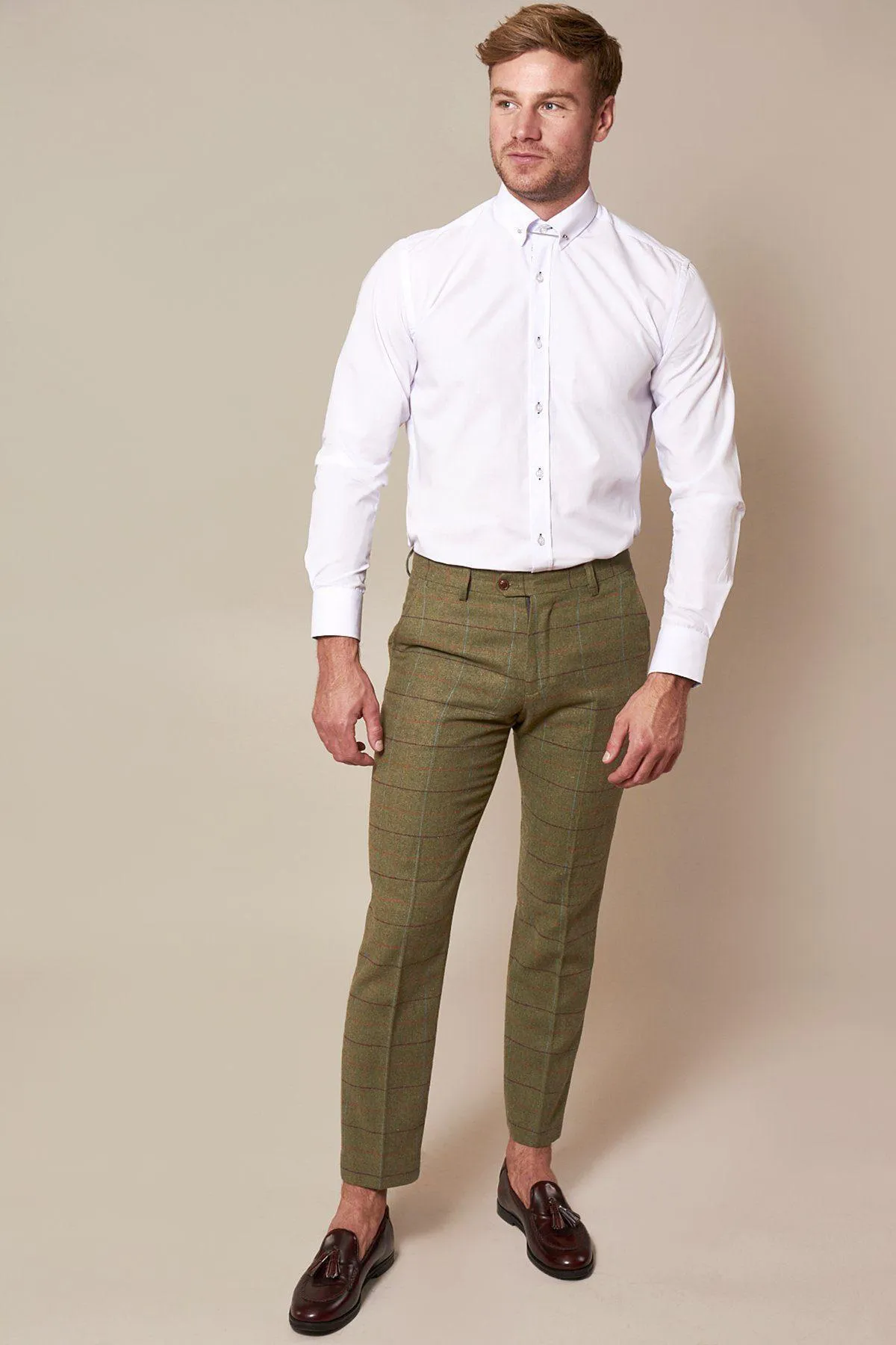 ELLIS - Moss Green Check Tweed Trousers sold by Marc Darcy product image thumbnail 3