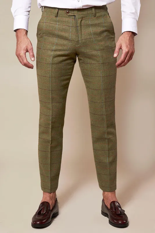 ELLIS - Moss Green Check Tweed Trousers sold by Marc Darcy
