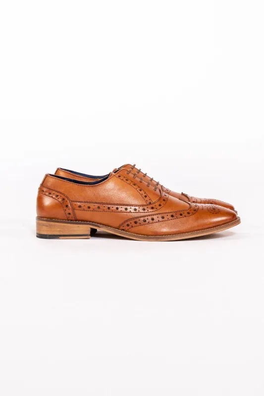 GRAYSON - Tan Leather Wingtip Brogue Shoe made by Marc Darcy