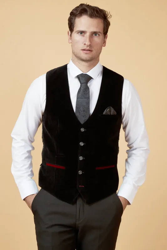HUDSON - Black Velvet Jacquard Waistcoat sold by Marc Darcy