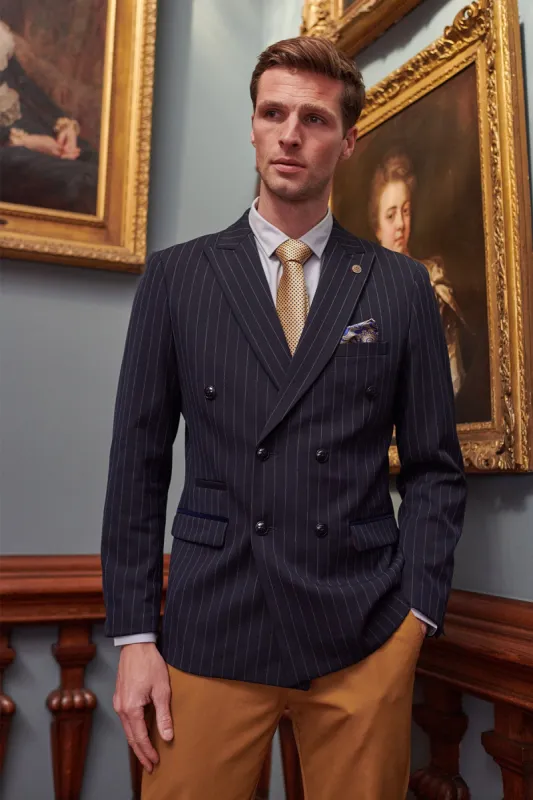 ROCCO - Navy Pinstripe Double Breasted Blazer sold by Marc Darcy