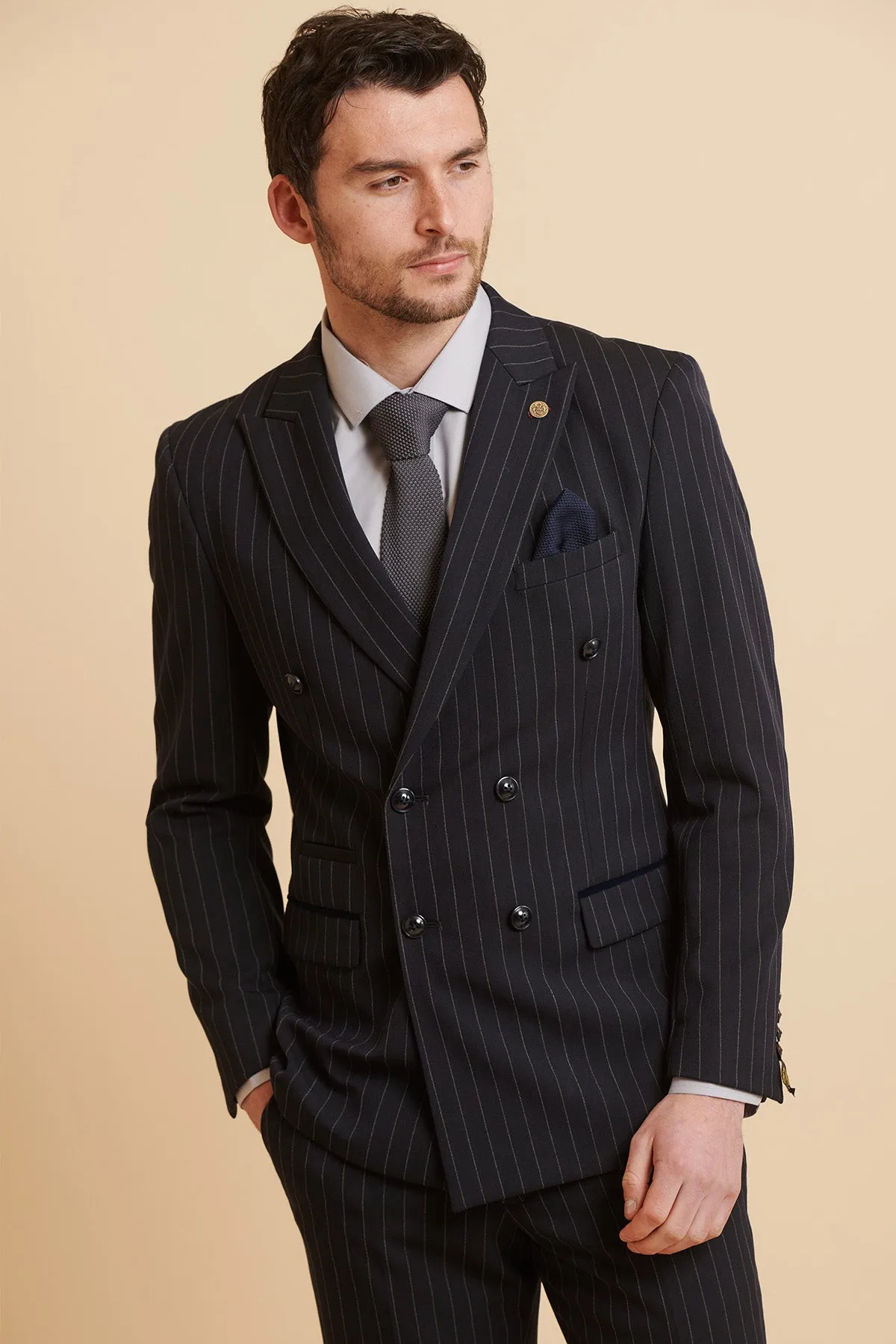 ROCCO - Navy Pinstripe Double Breasted Blazer sold by Marc Darcy product image thumbnail 4