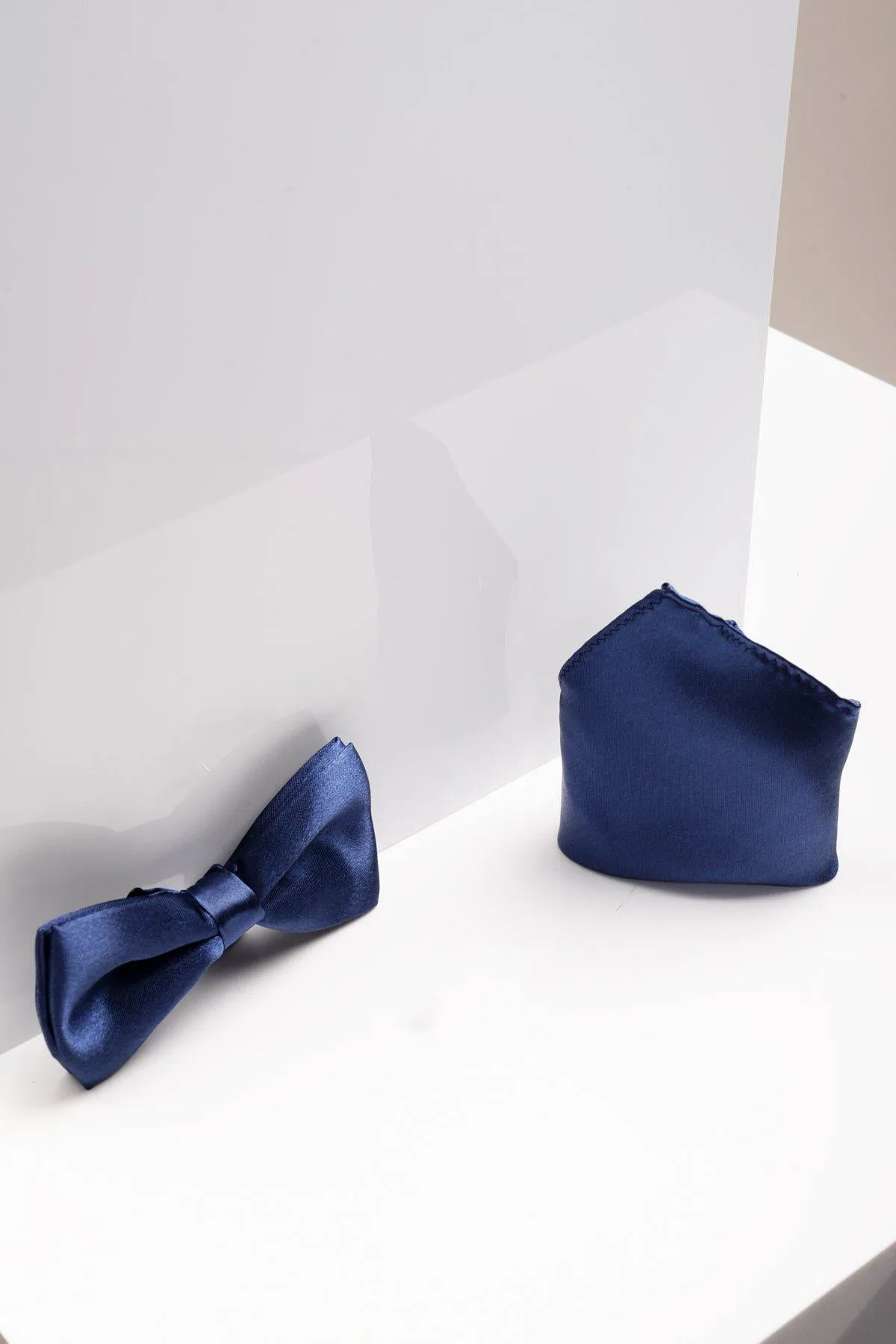 STANLEY - Satin Bow Tie and Pocket Square Set In Navy sold by Marc Darcy product image thumbnail 3
