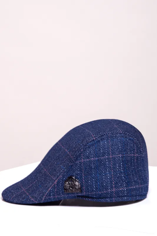 HARRY - Indigo Tweed Check Flat Cap sold by Marc Darcy