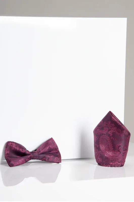 MD PAISLEY - Berry Paisley Bow Tie and Pocket Square Set sold by Marc Darcy