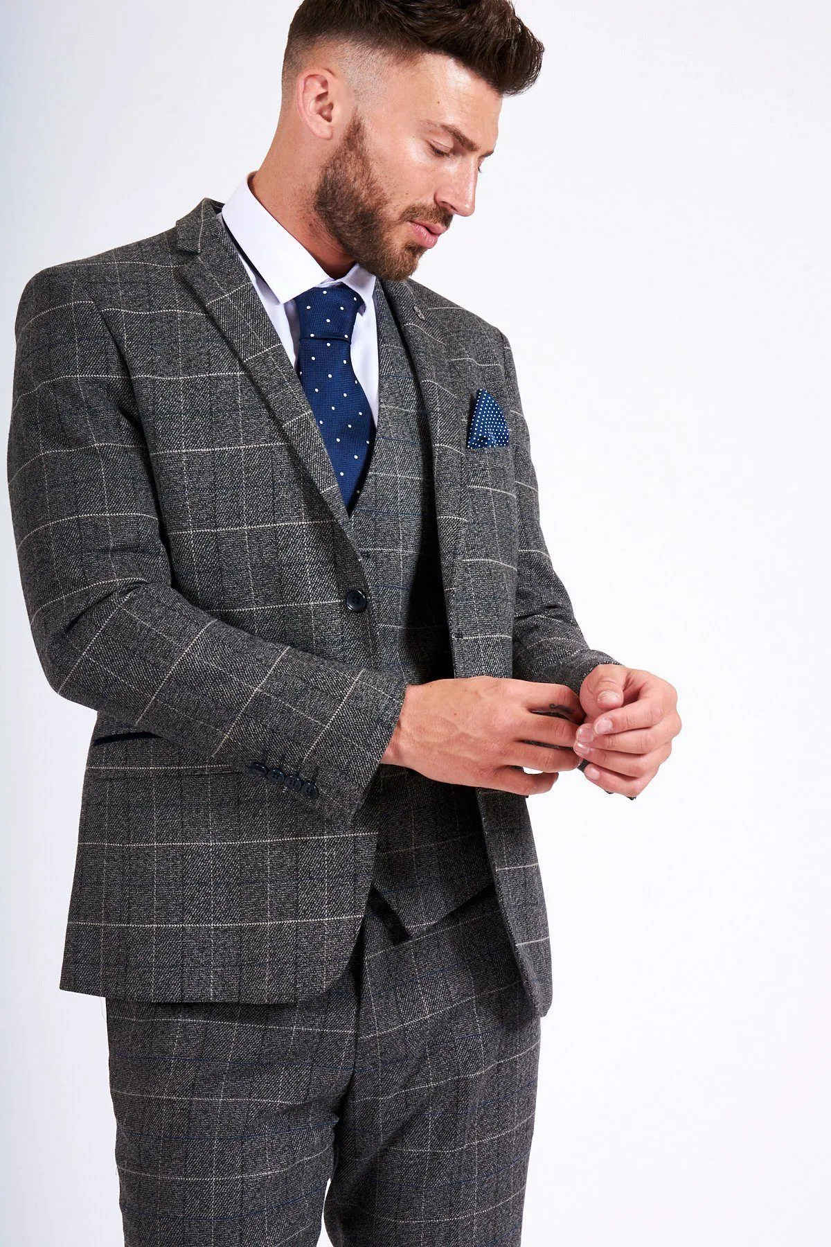 Former Arsenal Midfielder and Invincible Gilberto Silva in Scott Grey Tweed Check Blazer & Waistcoat sold by Marc Darcy product image thumbnail 4