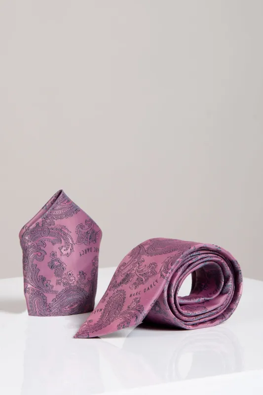 MD PAISLEY - Pink Paisley Tie and Pocket Square Set sold by Marc Darcy