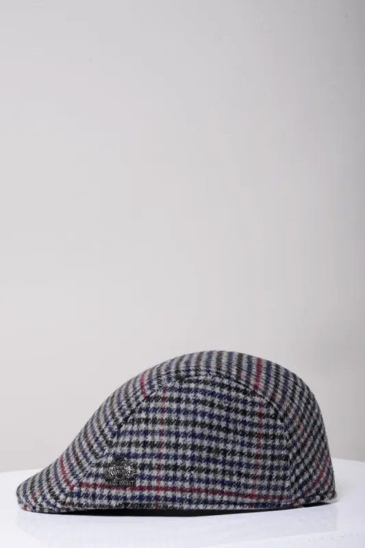 EDWARD - Navy Grey Check Tweed Flat Cap sold by Marc Darcy