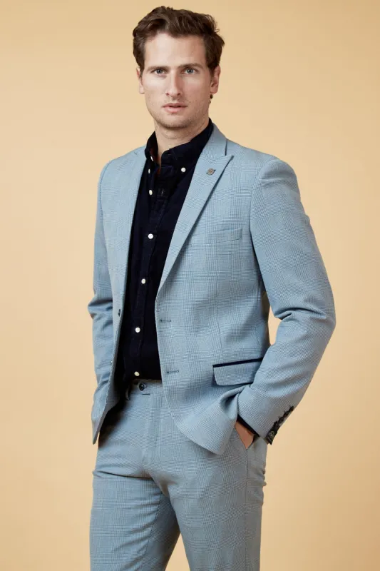 BROMLEY - Sky Blue Check Blazer sold by Marc Darcy