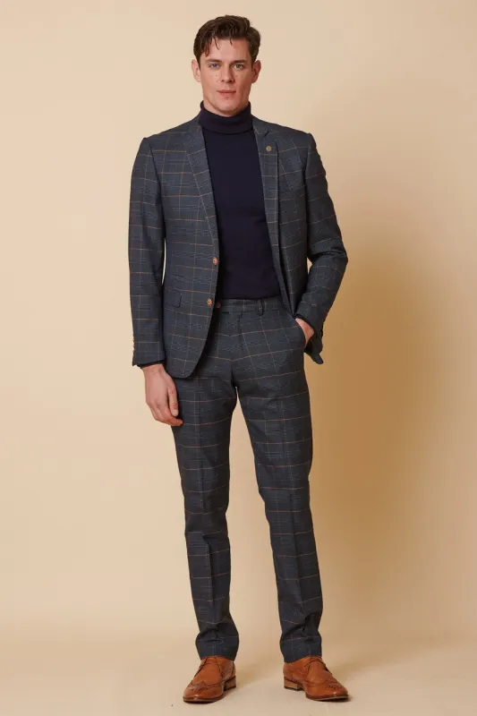 JENSON - Marine Navy Check Two Piece Suit sold by Marc Darcy