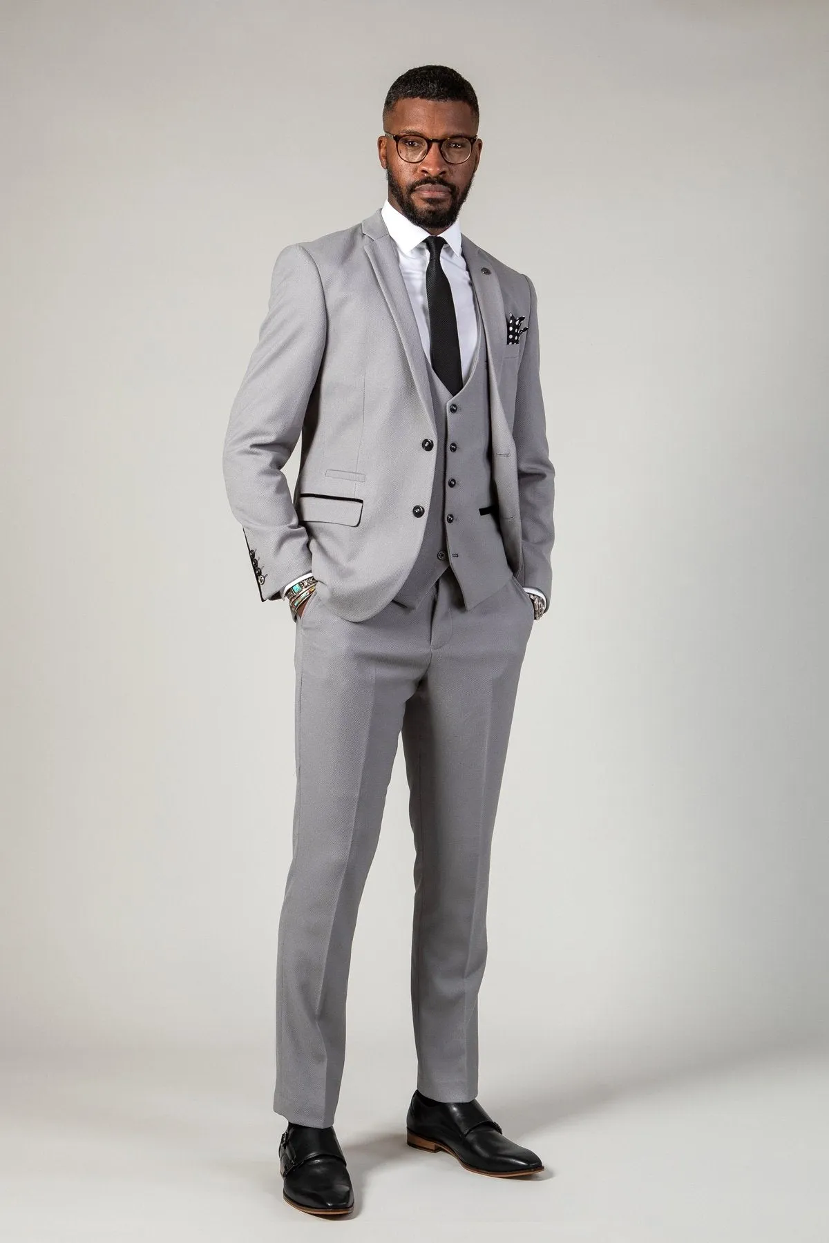 EDWIN - Silver Grey Notch Lapel Three Piece Suit sold by Marc Darcy product image thumbnail 4