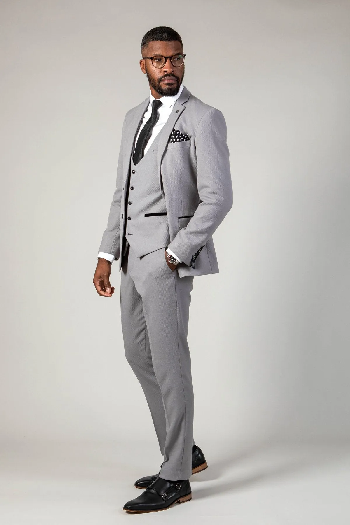 EDWIN - Silver Grey Notch Lapel Three Piece Suit sold by Marc Darcy product image thumbnail 3