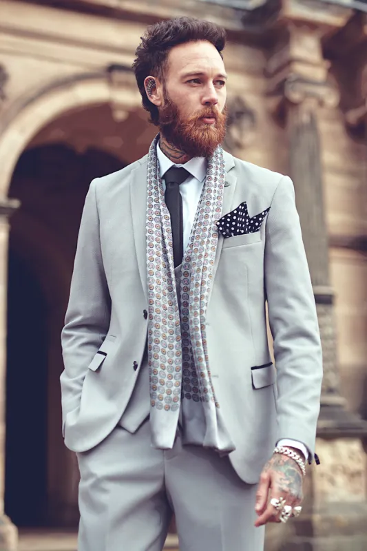 EDWIN - Silver Grey Notch Lapel Three Piece Suit sold by Marc Darcy