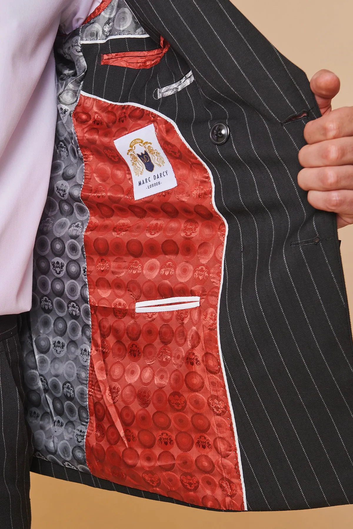 ROCCO - Black Pinstripe Double Breasted Blazer sold by Marc Darcy product image thumbnail 5