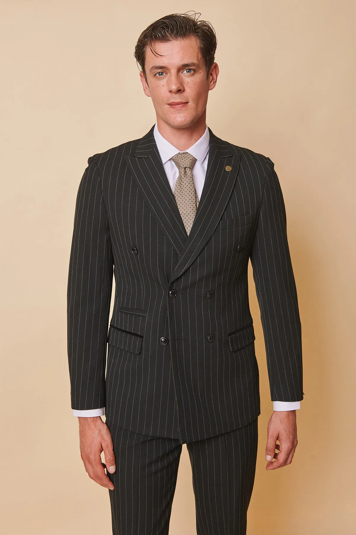 ROCCO - Black Pinstripe Double Breasted Blazer sold by Marc Darcy product image thumbnail 2