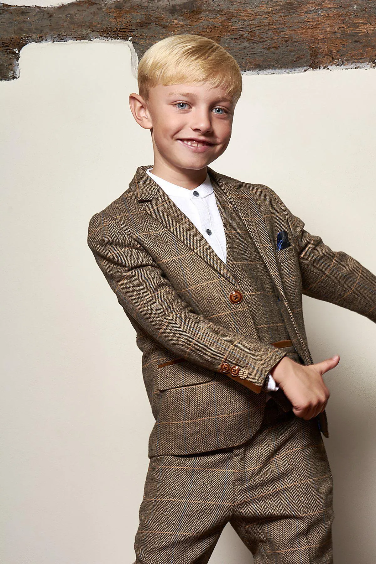 Matching Father & Son | Men’s TED Tan Tweed Check Three Piece Suit sold by Marc Darcy product image thumbnail 5