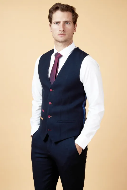 JD4 - Navy Contrast Trim Waistcoat sold by Marc Darcy